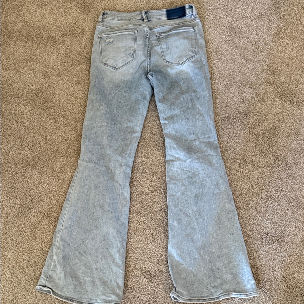 Stylish Distressed Light Blue Flare Jeans - Picture 5 of 5
